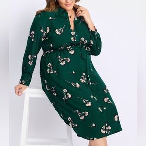 41 Hawthorn Green Floral Button-Front Shirt Dress Size 3X